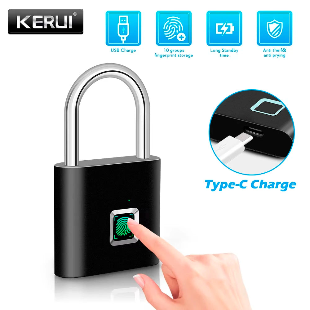 Smart Fingerprint Padlock – Keyless USB Rechargeable Lock