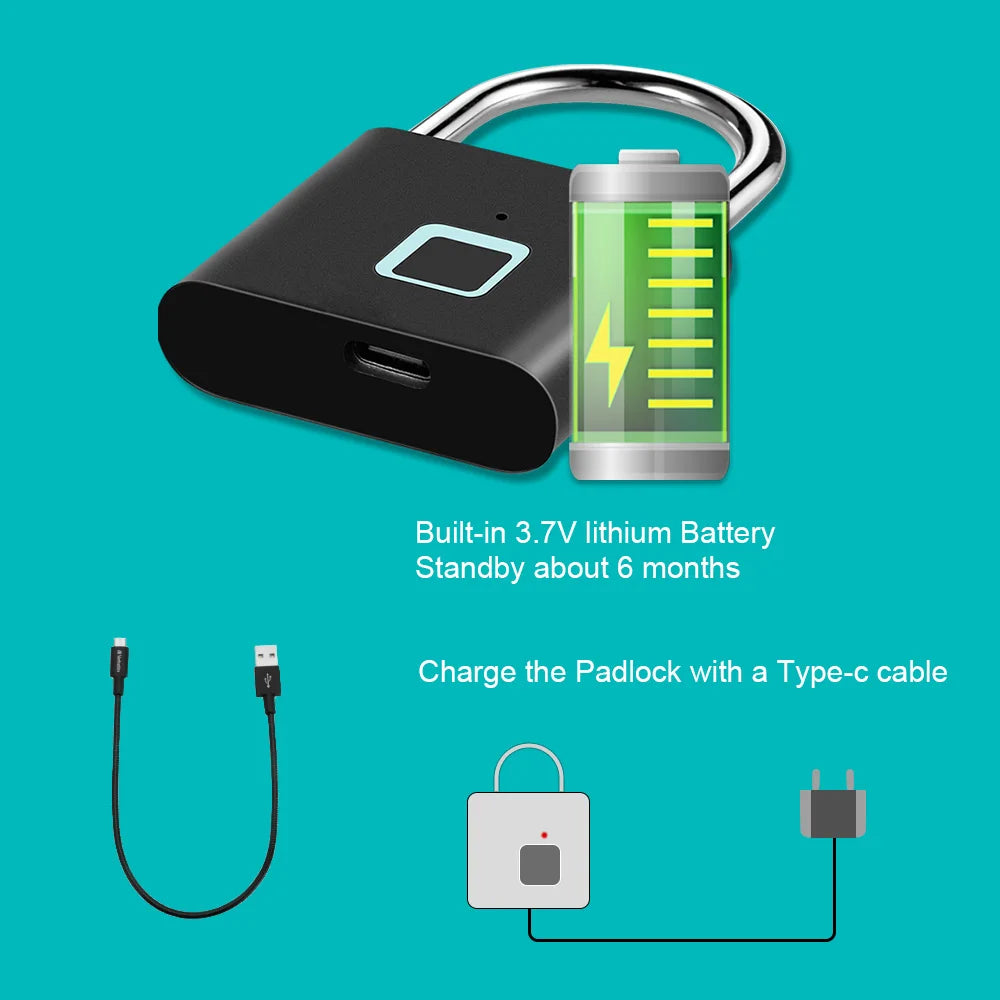 Smart Fingerprint Padlock – Keyless USB Rechargeable Lock