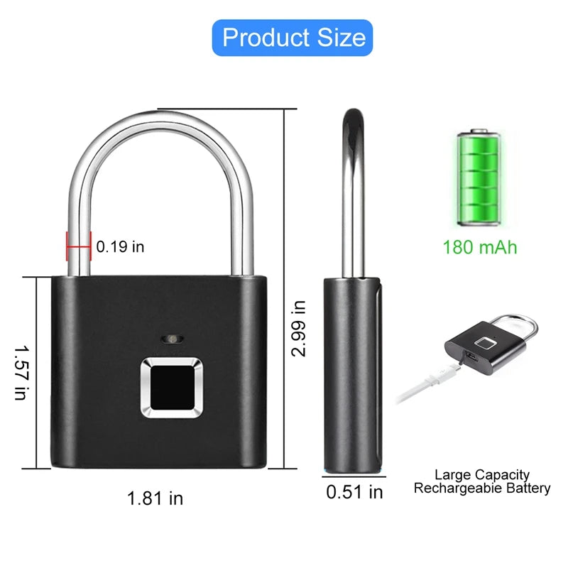 Smart Fingerprint Padlock – USB-Rechargeable, Keyless Access for Quick, Secure Protection